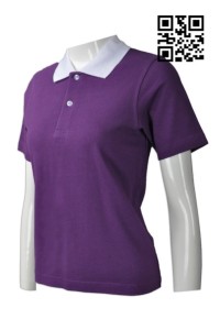 P744  訂造撞色領Polo恤   設計女款Polo恤  網上下單Polo恤 Polo恤製造商    紫色撞色領白色